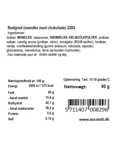 Rødgrød – varedeklaration (bagside)