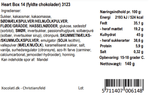 Heart box / 14 fyldte chokoladehjerter