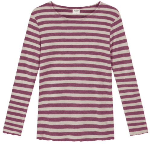 Merinould Trøje / Stribet Raw white- pink / By Basic