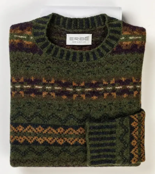 100% Shetlandsuld/ Unisex/ Brodie Sweater/ Woodland/ Eribe