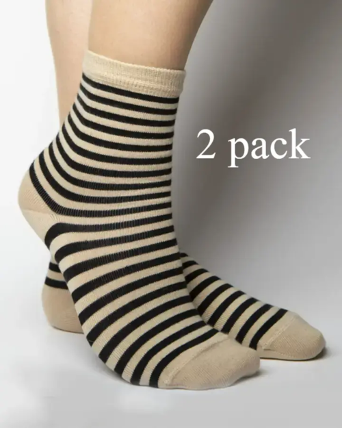 Økologisk Bomuld Sokker / beige -black / 2 pack