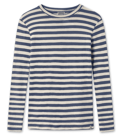 100% Merinould Basic Herre Bluse/ By Basics/ Stribet Raw white-Denim Blue