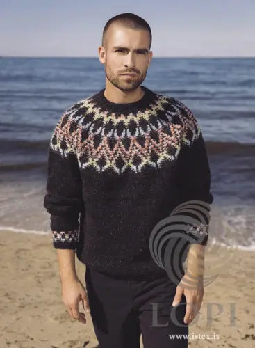 43-1 Marbendill Strikkeopskrift sweater i Plötulopi (pladegarn) og Einband trykt