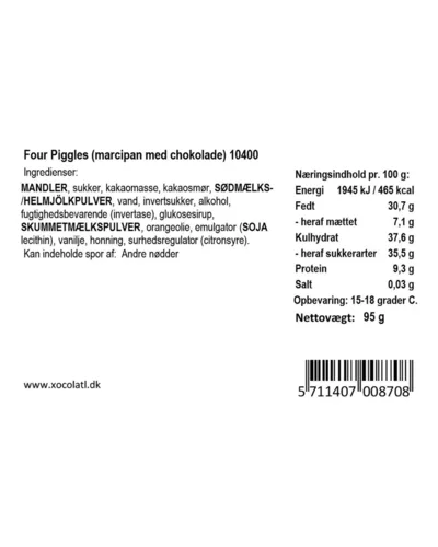 Four piggles – varedeklaration (bagside)