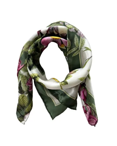 Silketørklæde Rose Flower Garden JL 50 x 50 cm, rosa/grøn – Koustrup & Co.