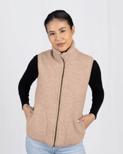 Engel Natur dame vest i uldfleece, sand meleret – billede 2