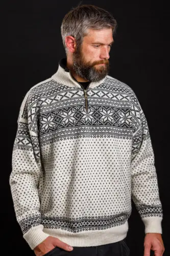 Norsk sweater / Lille lynlås, Telemark / Råhvid / Norwool