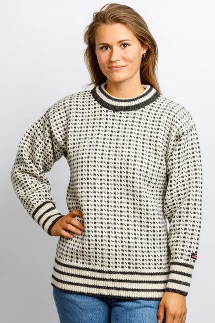 Færøsk uldsweater med rund hals i 100% ren uld / Råhvid / Norwool