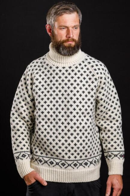 "Islænder" sweater / Rullekrave / Råhvid