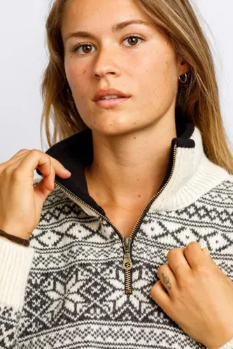 Norsk uldsweater / Lille lynlås  / Råhvid