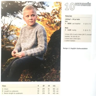 37-10 Veturhús Strikkeopskrift børnesweater i Léttlopi trykt
