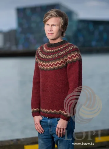34-23 Goði Strikkeopskrift sweater i Léttlopi trykt