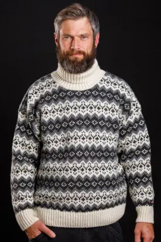 Islænder sweater / Rullekrave / Råhvid & grå / Norwool