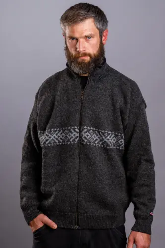 Windstopper jakke / Strik med mønster, høj hals / Grå / Gjestal