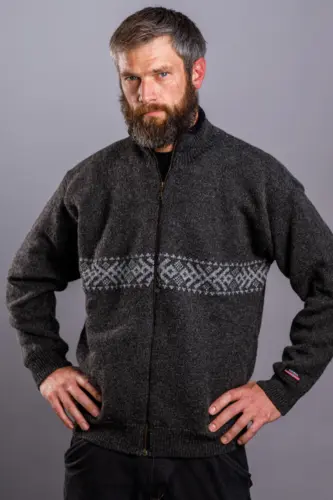 Windstopper jakke / Strik med mønster, høj hals / Grå / Gjestal