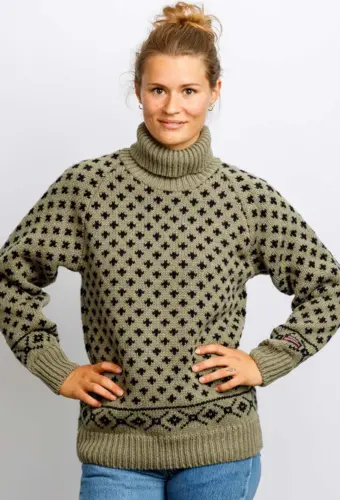 Islænder sweater -klassisk med rullekrave - Olivengrøn