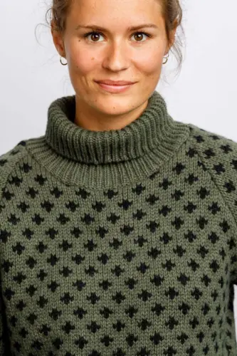 Islænder Sweater -klassisk med rullekrave - Mørk Oliven
