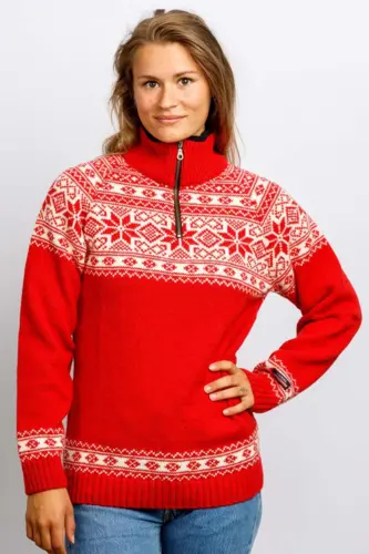 Norsk uldsweater / Lille lynlås  / Rød