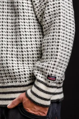 Uldsweater / Lusemønster, lille lynlås / Råhvid / Gjestal