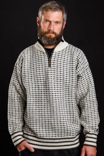 Uldsweater / Lusemønster, lille lynlås / Råhvid / Gjestal