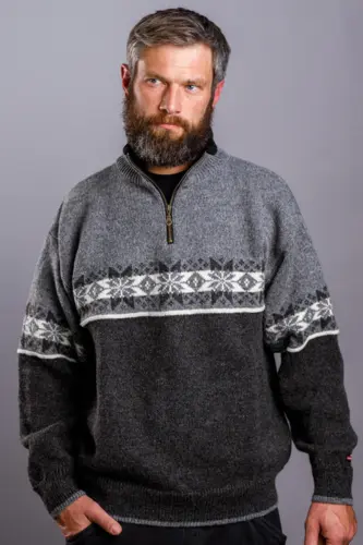 Norsk sweater / Lille lynlås, Telemark / Koksgrå & lysgrå / Norwool