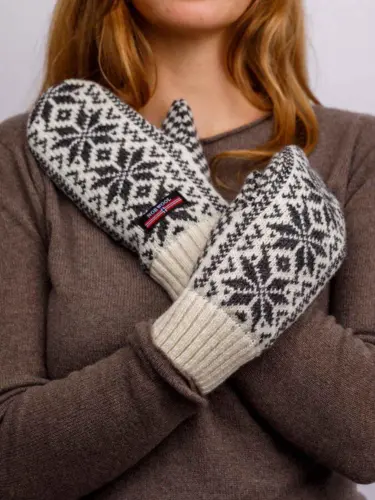 Originale norske uldvanter / naturhvid med fleece indvendig / dame