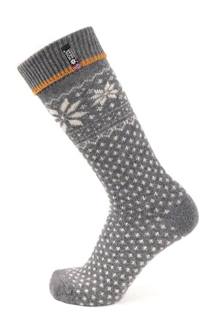 Bløde og Kraftige Sokker/ Kamgarnslammeuld/ Lysegrå-Okker