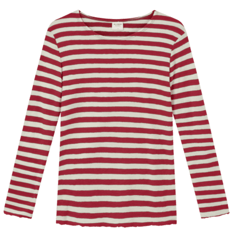 Merinould Trøje / Stribet Raw white-Coral /  By Basic