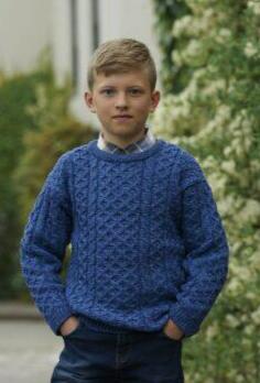 Børn / Aran crew neck sweater/ Klassiker fra Irland  / Blå