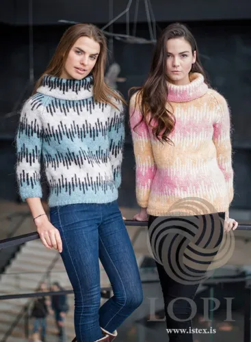 34-3 Birta Strikkeopskrift sweater i Álafoss lopi trykt