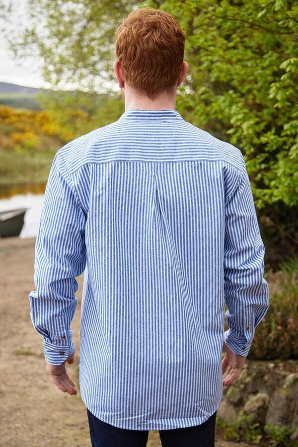 Vintage Cotton Grandfather Shirt - Blå Stribe / Made in Ireland