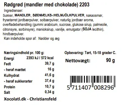 Rødgrød /  Sprøde mandler med chokolade og jordbær