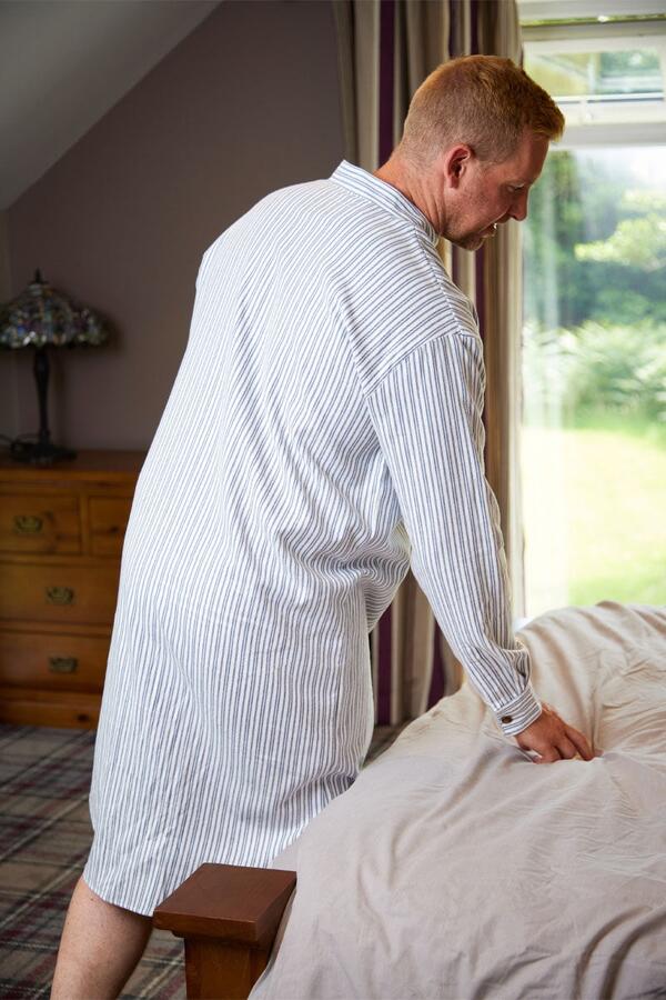 Vintage Flannel Nightshirt - Blue/ Ivory Stripe / Made in Ireland