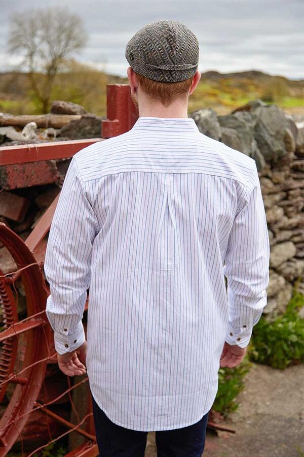 Vintage Cotton Grandfather Shirt- Hvid med blå stribe 