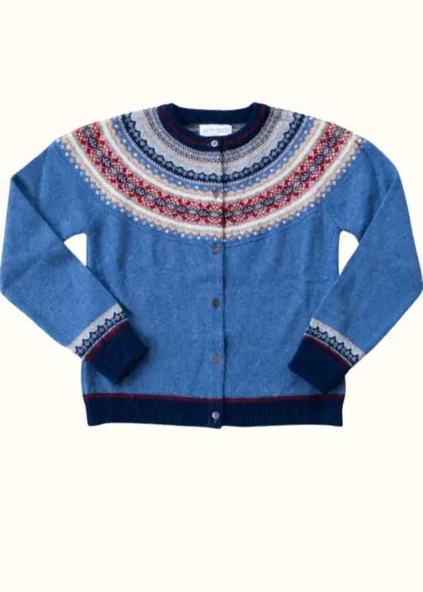 Alpine Cardigan Éribe – Blue Morning | Fair Isle cardigan i 100% merinould