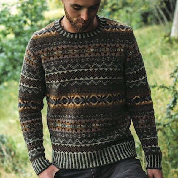 100% Shetlandsuld/ Unisex/ Brodie Sweater/ Woodland/ Eribe