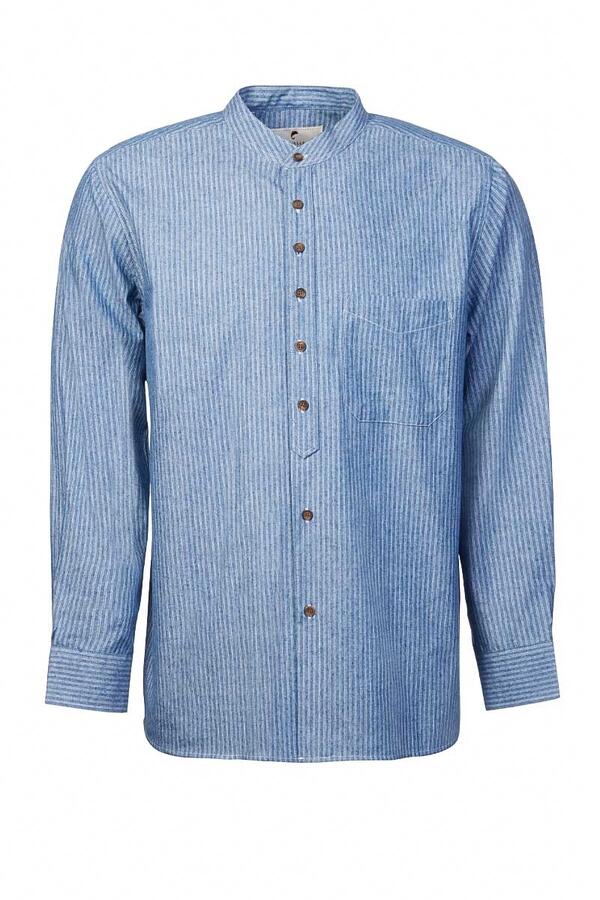 Vintage Cotton Grandfather Shirt - Blå med Hvid Stribe 