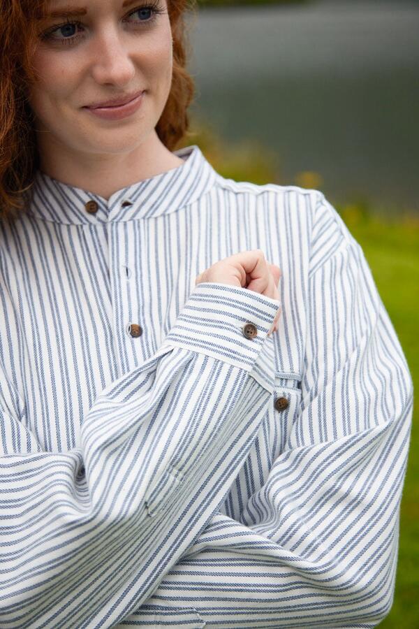 Flannel Grandfather Shirt/ Blue Ivory Stripe