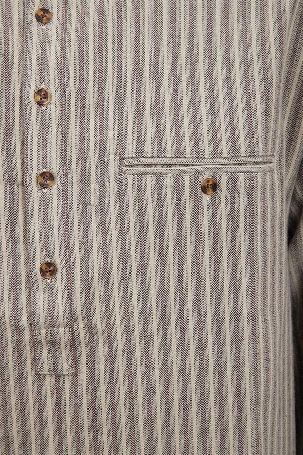 Vintage Grandfather Flannel Shirt/Beige Green Maroon Stribe