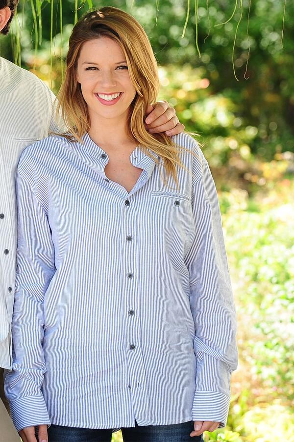 Klassisk Hør skjorte Navy og Hvid Striber/ Made in Ireland