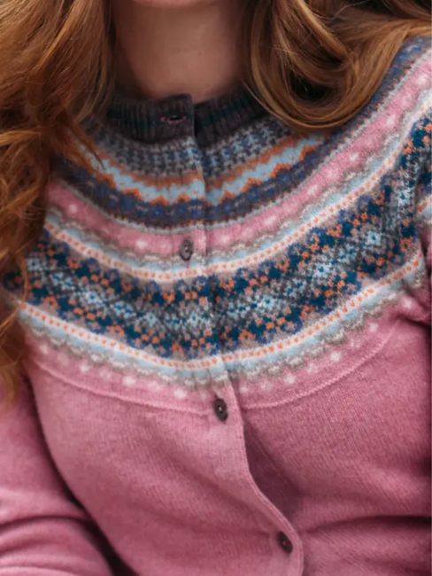 Alpine Cardigan Éribe – Vintag pink | Fair Isle cardigan i 100% merinould