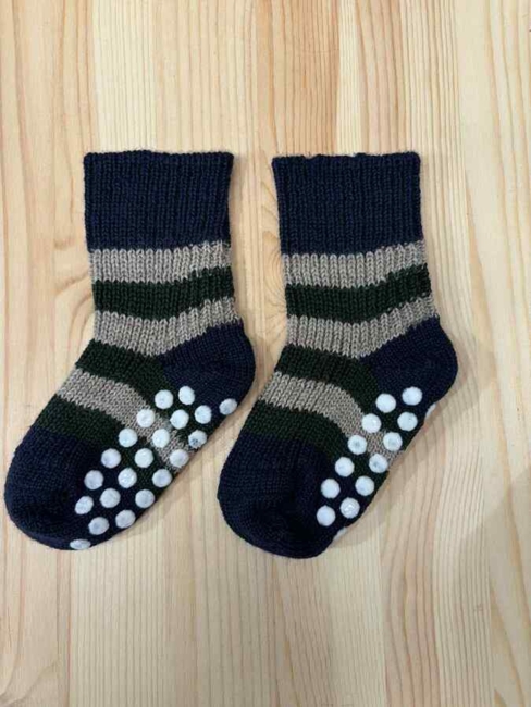 Økologiske Uldsokker med dutter/ Mørkeblå striber