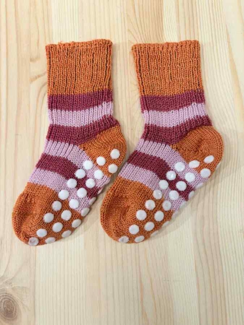 Økologiske Uldsokker med dutter/ Lyserød striber