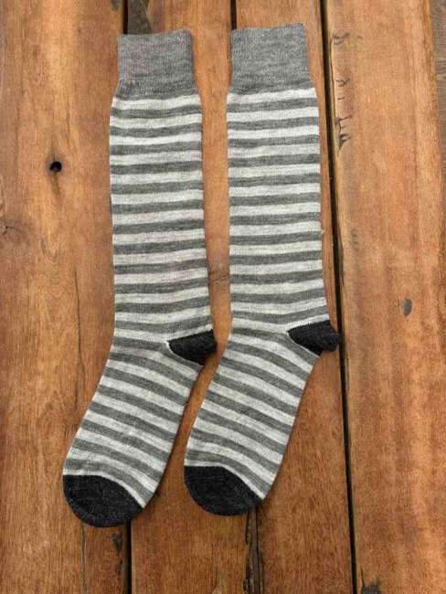 Luksus Alpaka Knæstrømper/ Striber/Grå