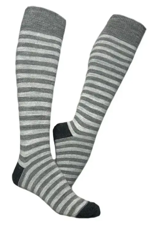 Luksus Alpaka Knæstrømper/ Striber/Grå