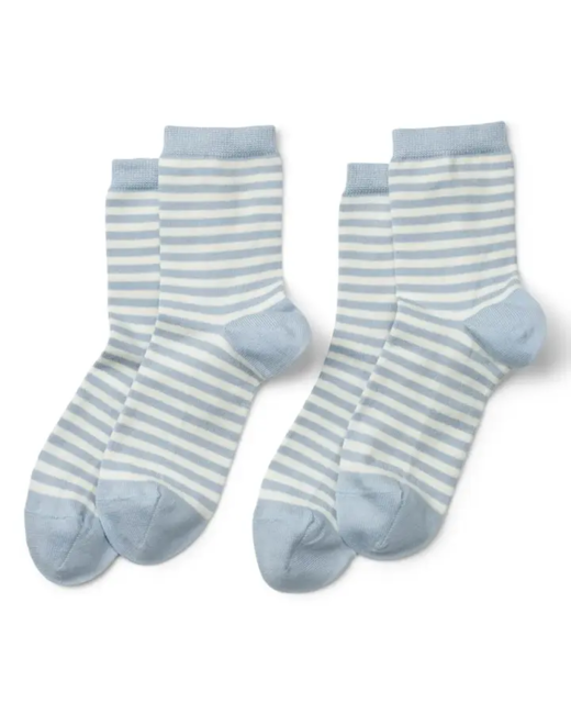 Økologisk Bomuld Sokker /  lysblå-hvid  - 2 pack