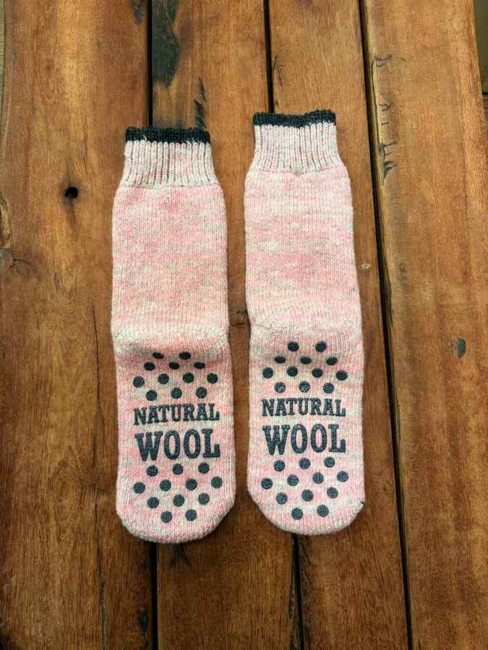 Skridsikker Ragsokker/  Uld 70%/ Lyserød