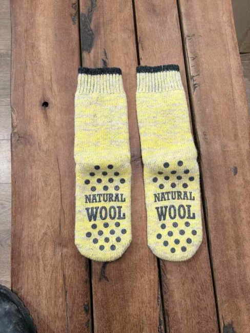 Skridsikker Ragsokker/  Uld 70%/ Gul