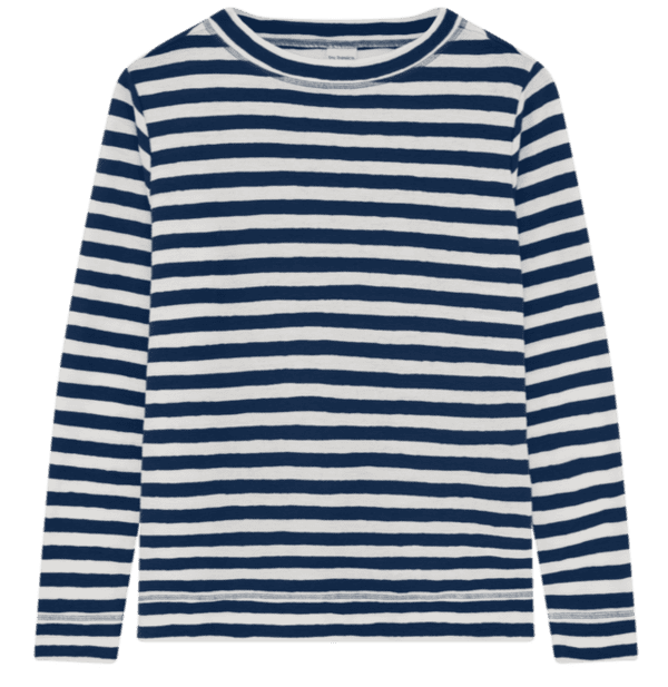 Lille Rullekrave Merinould Bluse / Stribet Raw white-navy/ ByBasics