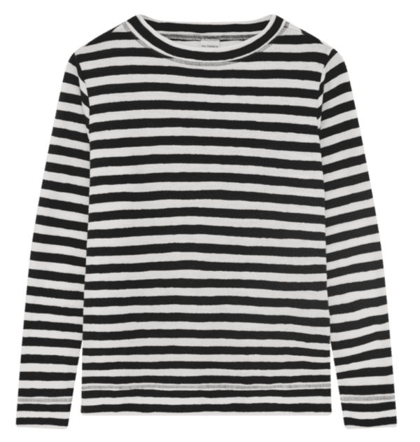 Lille Rullekrave Merinould Bluse / Stribet Raw white-sort/ ByBasics